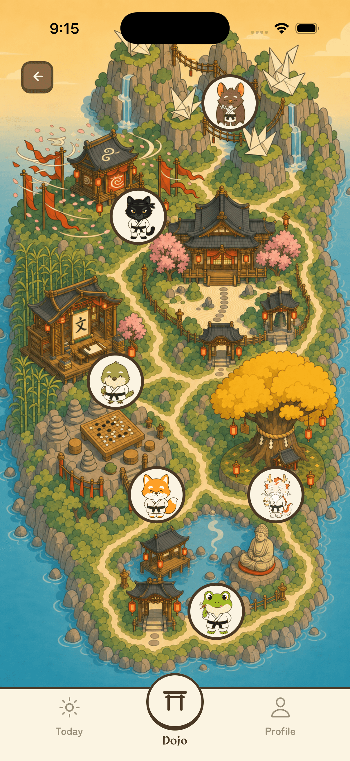 Dojii island map with 6 training grounds